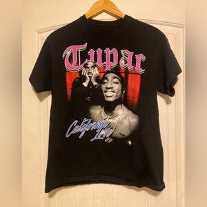 Black Tupac Graphic Tee — Pink & Red Accents